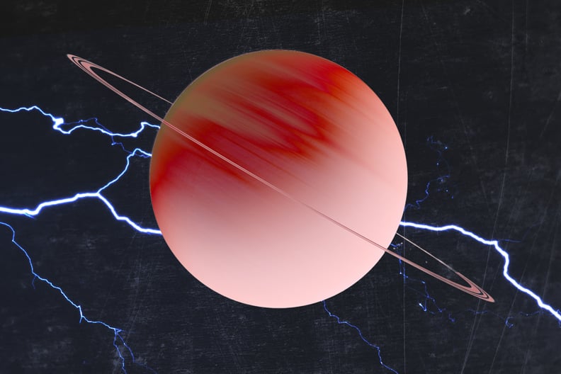conceptual image of saturn backdropped by lightning