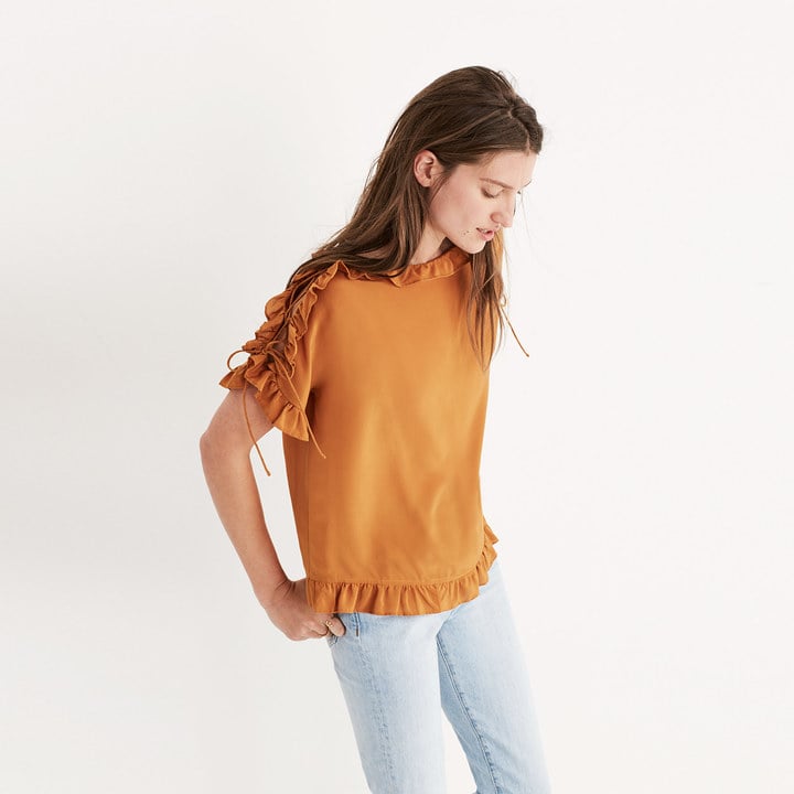 Madewell Silk Ruffled Lace-Up Top