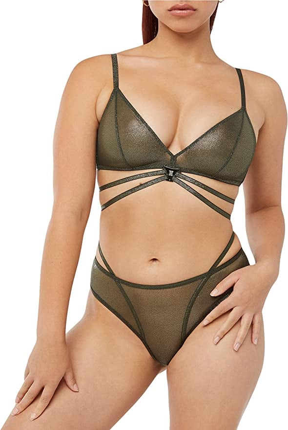 A Bralette Set: Savage x Fenty Going Platinum Mesh Cheeky Panty and Strappy Mesh Bralette