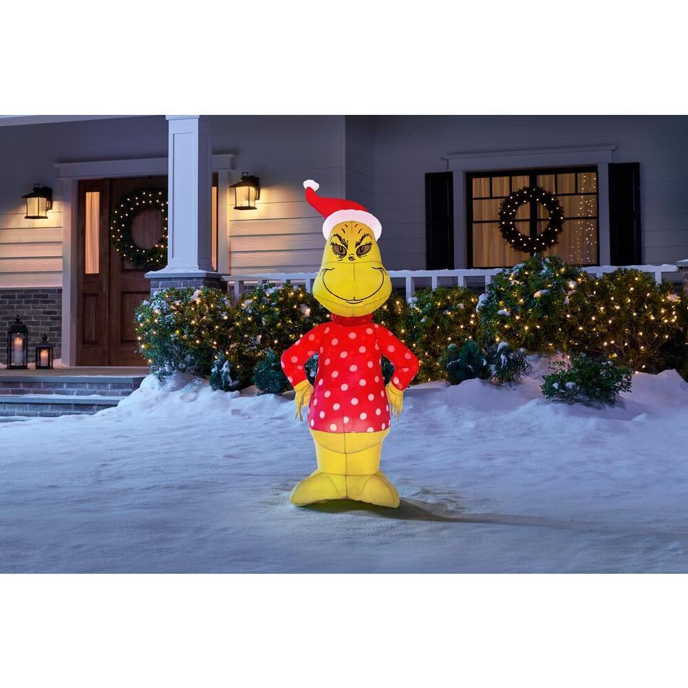 4 ft. Inflatable Grinch With Polka Dot Sweater and Santa Hat
