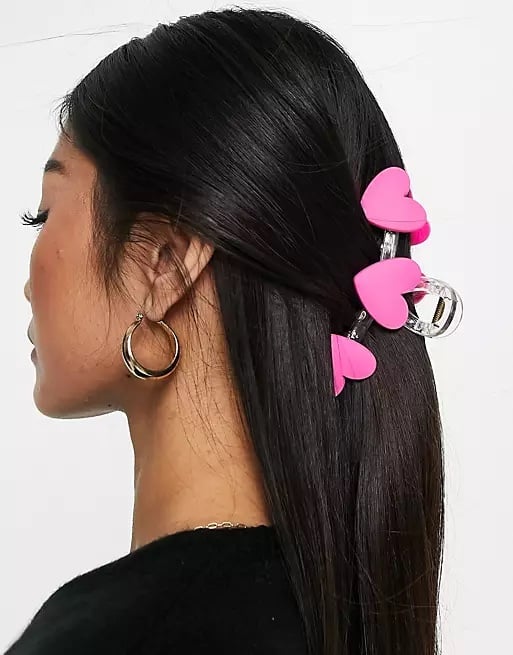 ASOS Design Hair Claw Clip With Pink Hearts