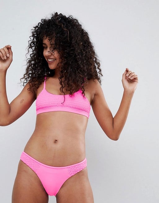 River Island Shirred Pink Bikini