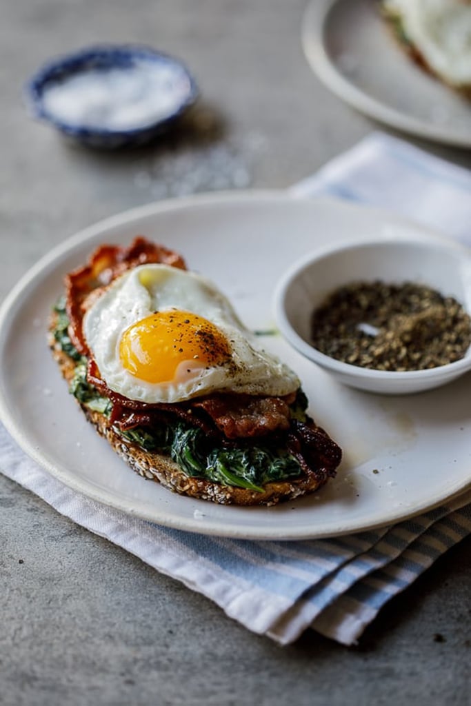Bacon, Egg, and Creamed Spinach Breakfast Toast