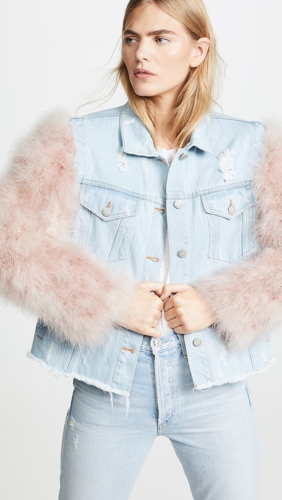 Jocelyn Cropped Denim Jacket with Detachable Feather Sleeves
