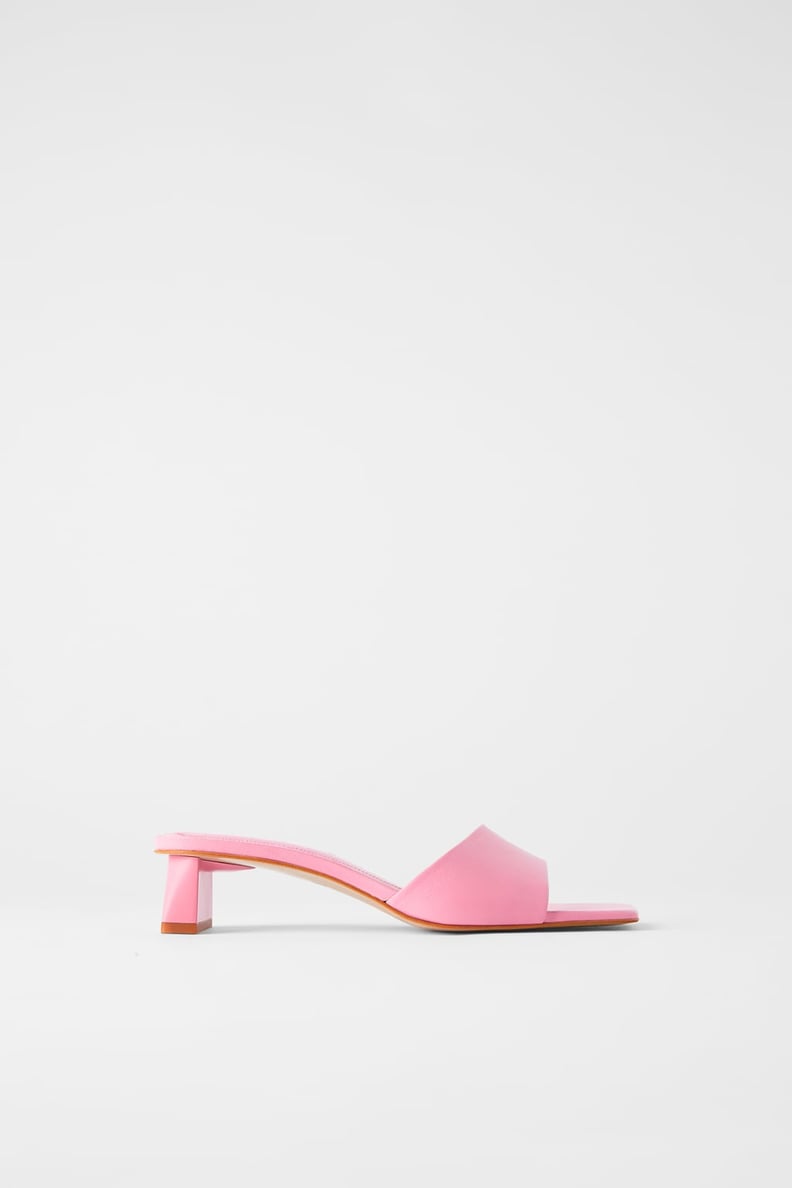 Zara Mid-Heel Leather Slides