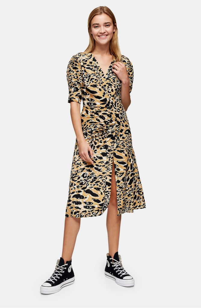 Topshop Leopard Print Mock Wrap Midi Dress