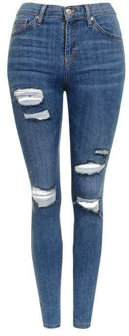 Topshop 'Jamie' Moto Blue Super Rip Jeans ($80)