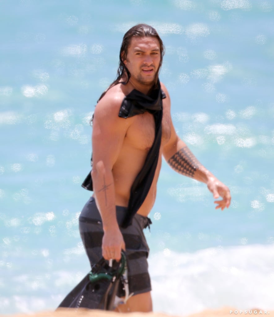 Jason Momoa Shirtless on the Beach in Hawaii June 2019