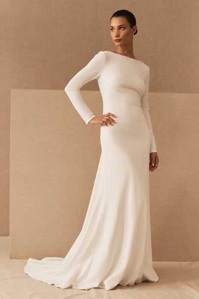 A Long-Sleeve Modern Wedding Dress: BHLDN Tadashi Shoji Maven Gown
