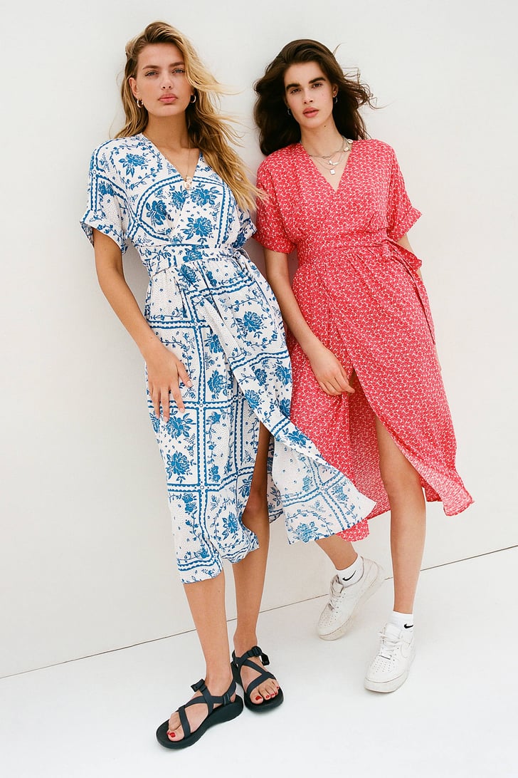 UO Gabrielle Woven Midi Wrap Dress 