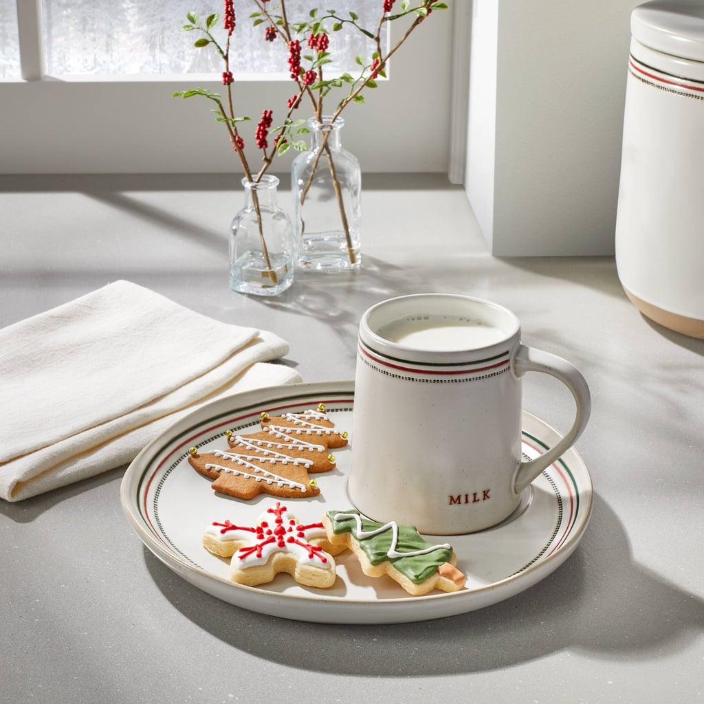 Holiday Stripes Stoneware Milk & Cookies Plate Set