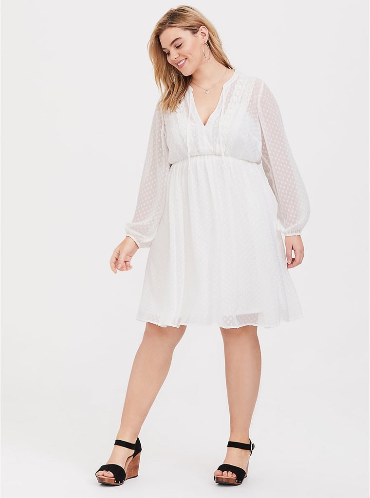 Torrid White Clip Dot Chiffon Babydoll Dress