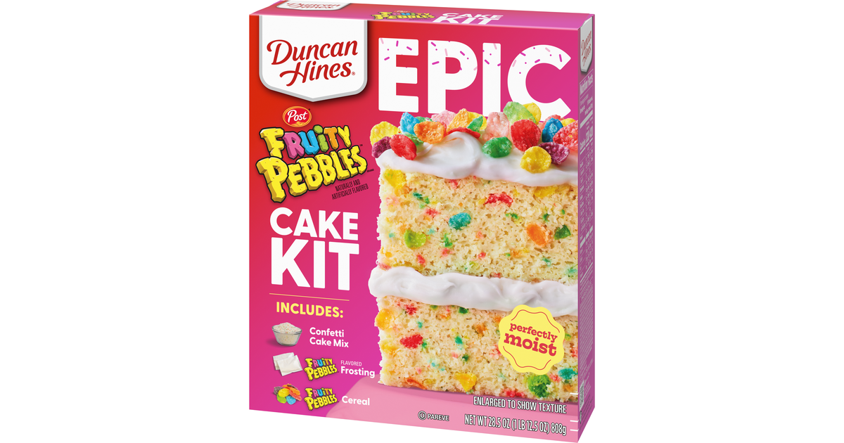 Duncan Hines Epic Fruity Pebbles Cake Kit Duncan Hines Fruity Pebbles Cake Kit With Cereal