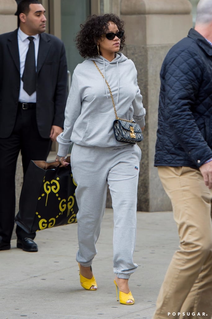 Rihanna Carrying Gucci Graffiti Handbag