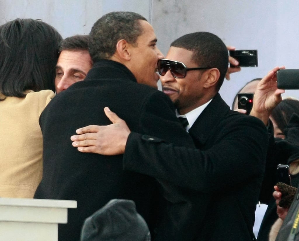 In January 2009, President Obama gave Usher a hug during his inaugural celebration in Washington DC.