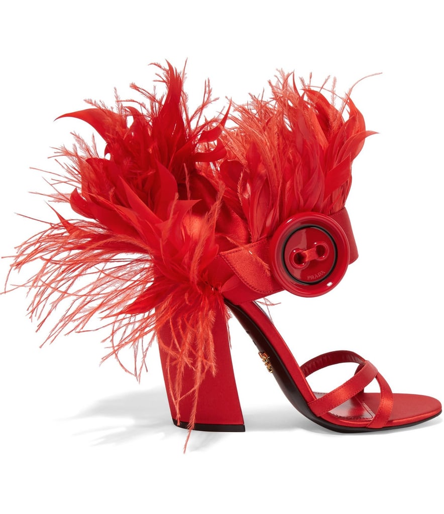 Prada Feather-trimmed Satin Sandals