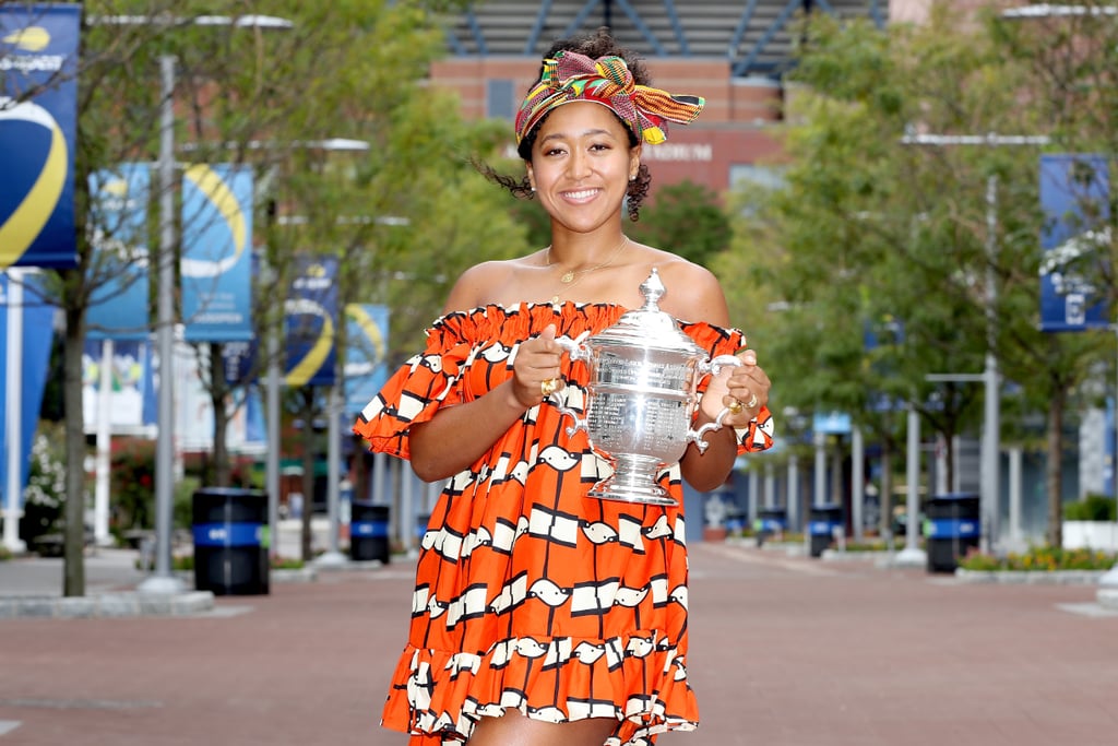 Naomi Osaka's 2020 US Open Head Wrap and Orange Dress