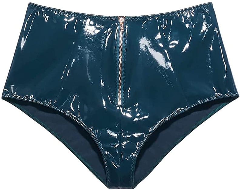 Women's Patent Leather Underwear High Waist Zipper Crotch Thong Cheeky  Booty Shorts