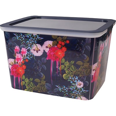 The New Year is a time to clean out and tidy up, and there's no prettier way to store your belongings than in this dark floral 10" storage box ($13), part of fashion designer Cynthia Rowley's inspired office collection for Quill.

— MW