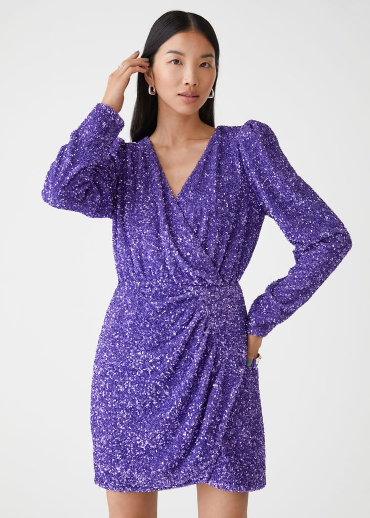 A Sparkly Purple Statement: & Other Stories Sequin Wrap Mini Dress