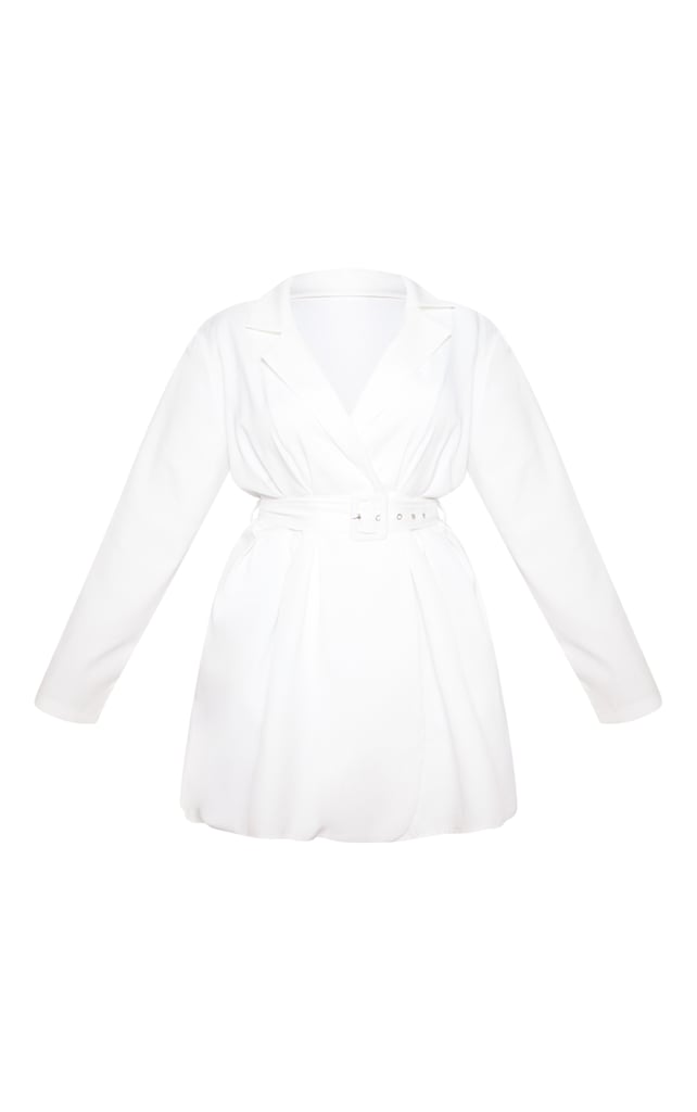 White Belt Detail Blazer Dress