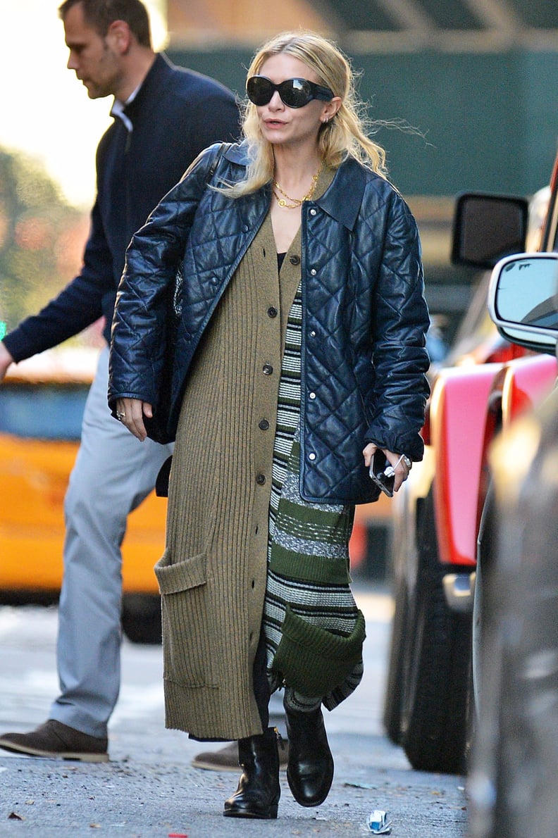 Long cardigan under leather jacket best sale