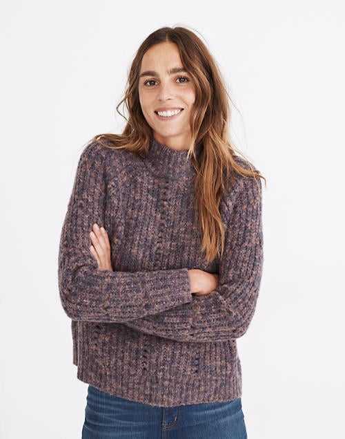 Pointelle Mockneck Pullover Sweater