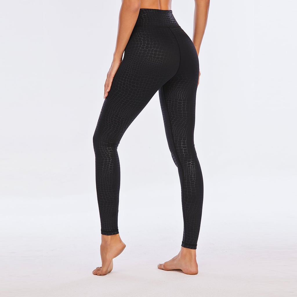 Nailah Black Embossed Crocodile Print Running Leggings