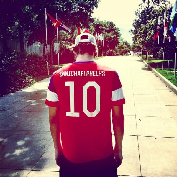 Michael Phelps sported a personalized jersey to support Team USA.
Source: Twitter user MichaelPhelps