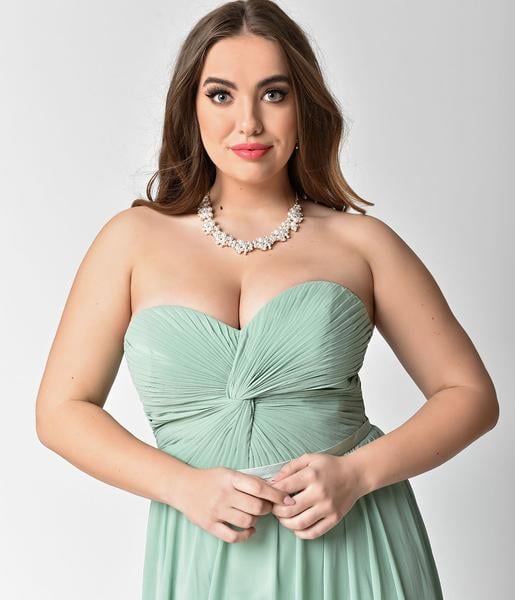 Sage Green Chiffon Strapless Sweetheart Corset Long Gown