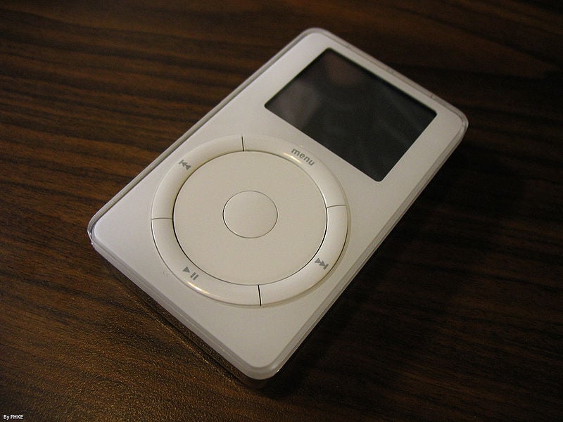 While today we take comfort in the soothing sound of Siri's voice, the inspiration for the iPod's name came from 2001: A Space Odyssey, a movie featuring a certain sinister computer with a reassuring voice similar to Siri's. 
Source: WikiCommons