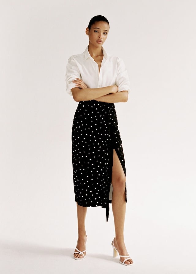 Mango Fringed Detail Polka-Dot Skirt