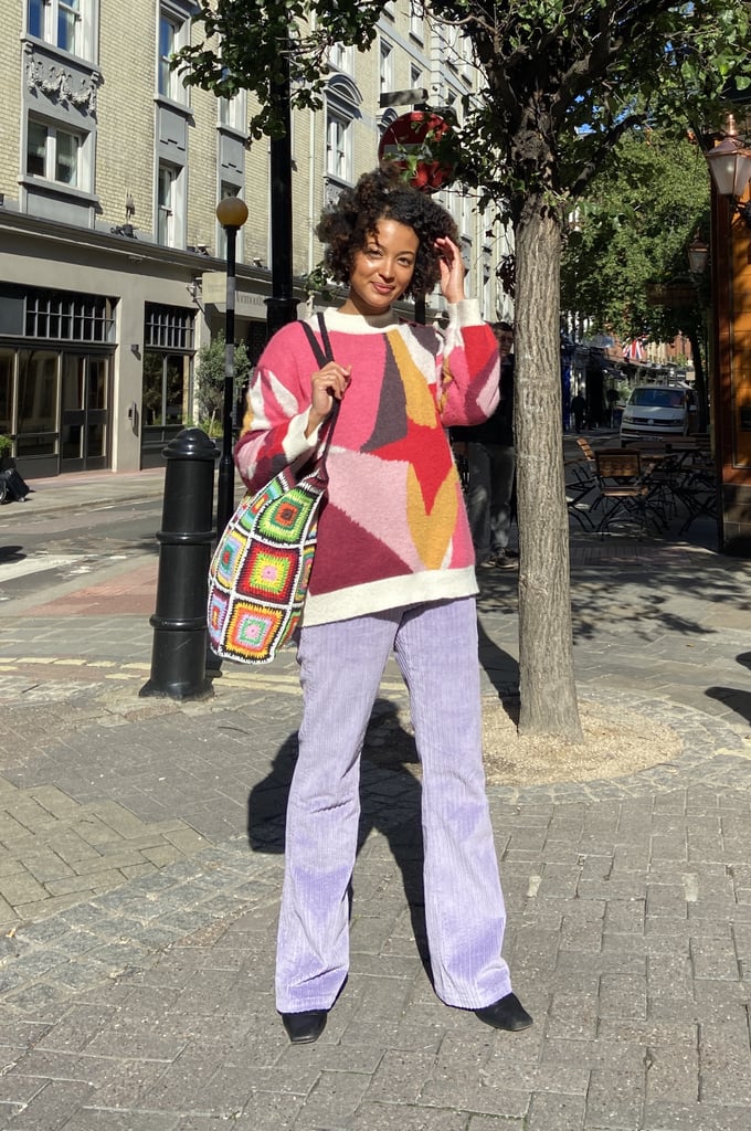 Punchy Jumper, Pastel Trousers, Crochet Bag