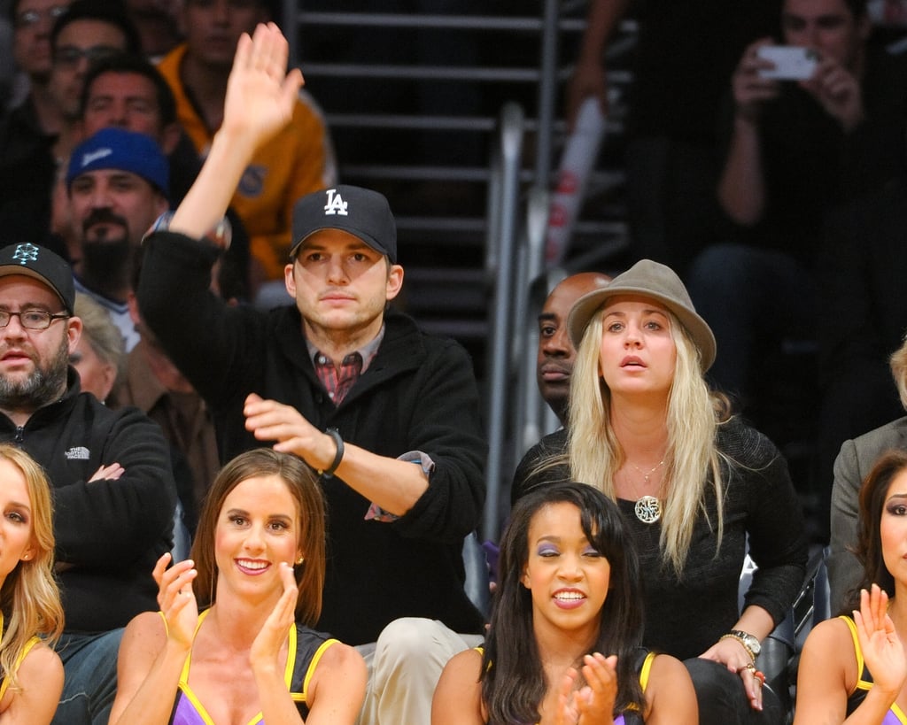 Ashton Kutcher and Kaley Cuoco got excited during a November 2012 Lakers game.