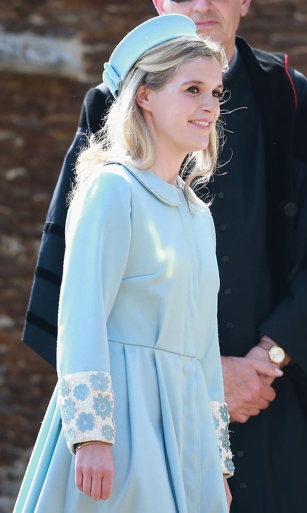 Sophie showed up smiling in powder blue for her goddaughter Charlotte's christening.