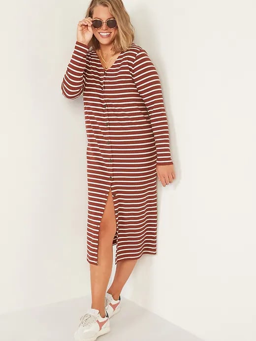 Old Navy Striped Rib-Knit Cardigan Sweater Midi Dress