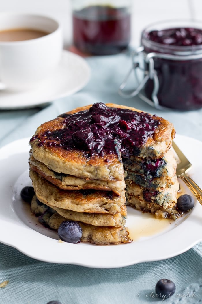 Blueberry Oatmeal Vegan Pancakes