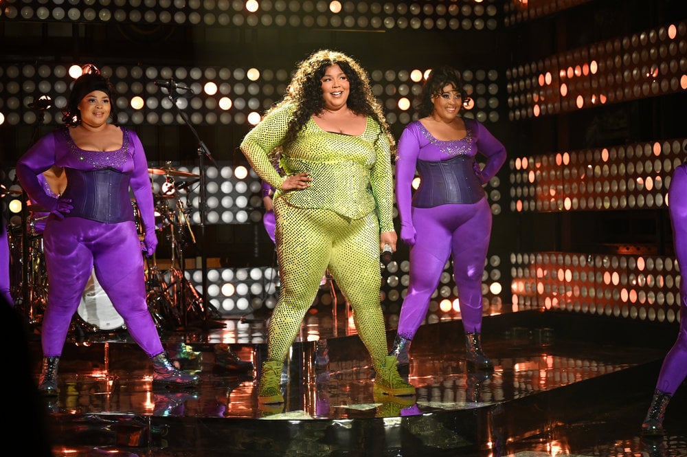 Lizzo's Custom Bedazzled Yitty Jumpsuit on SNL, Lizzo Wore a Sparkly  Corset Catsuit on SNL Because She Can