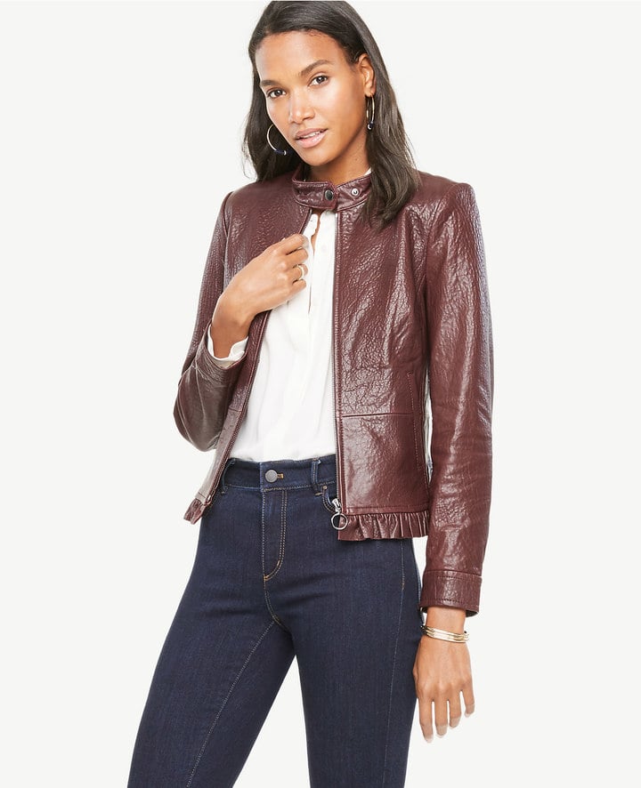 Ann Taylor Ruffle Leather Moto Jacket