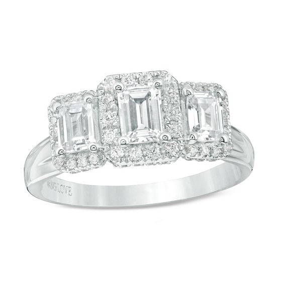 Vera Wang Love Collection 1-1/3 CT. T.W. Emerald-Cut Diamond Three Stone Frame Engagement Ring