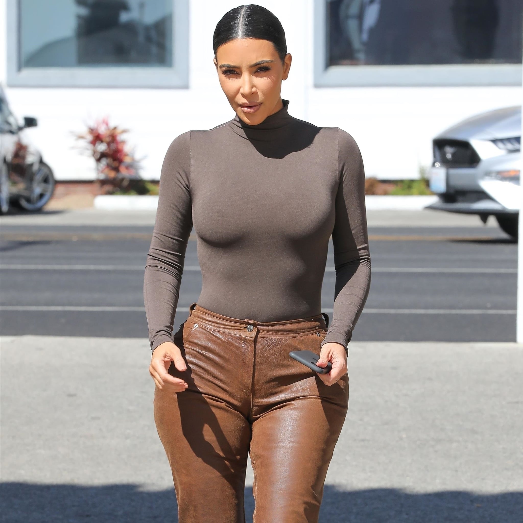 Kim Kardashian: Croc-Effect Top, Latex Leggings