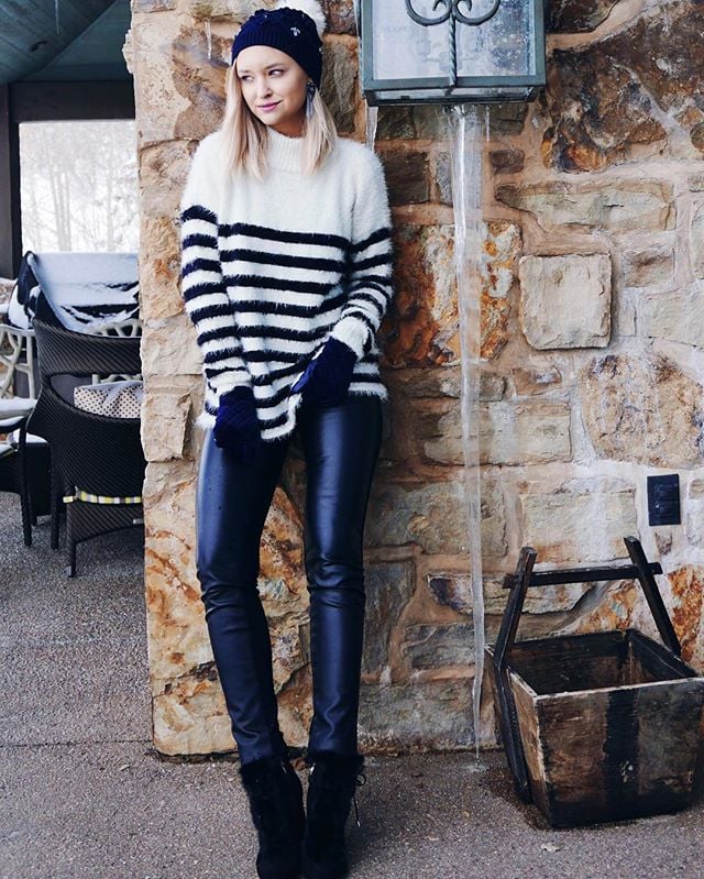 A striped sweater with tight leather pants. | Valentine's Day Outfits ...