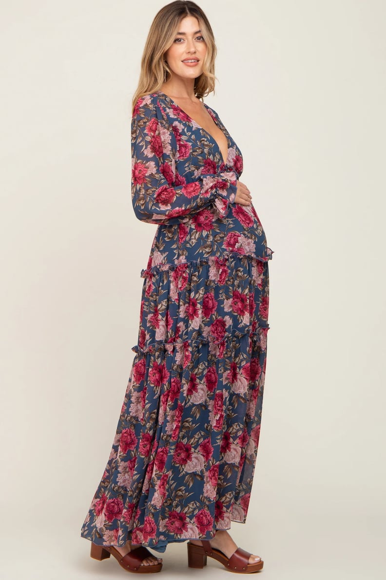 Long Sleeve Maxi Maternity Wedding Guest Dress