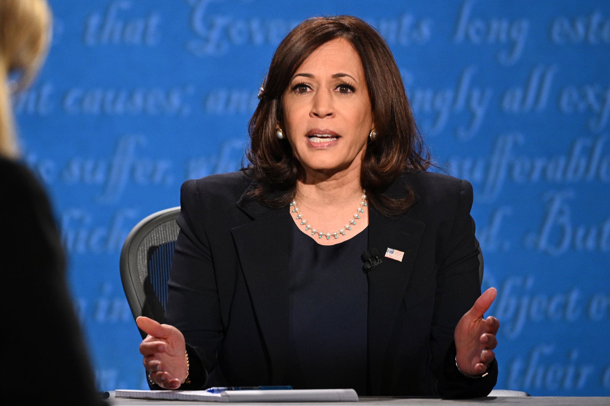 US Democratic vice presidential nominee and Senator from California, Kamala Harris speaks during the vice presidential debate in Kingsbury Hall at the University of Utah on October 7, 2020, in Salt Lake City, Utah. (Photo by Robyn Beck / AFP) (Photo by ROBYN BECK/AFP via Getty Images)