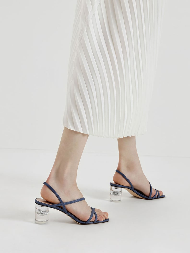 Charles & Keith Blue Asymmetric Strap Lucite Heel Sandals