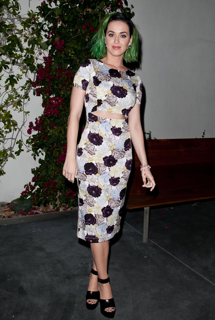 Katy put her green hair on display.
