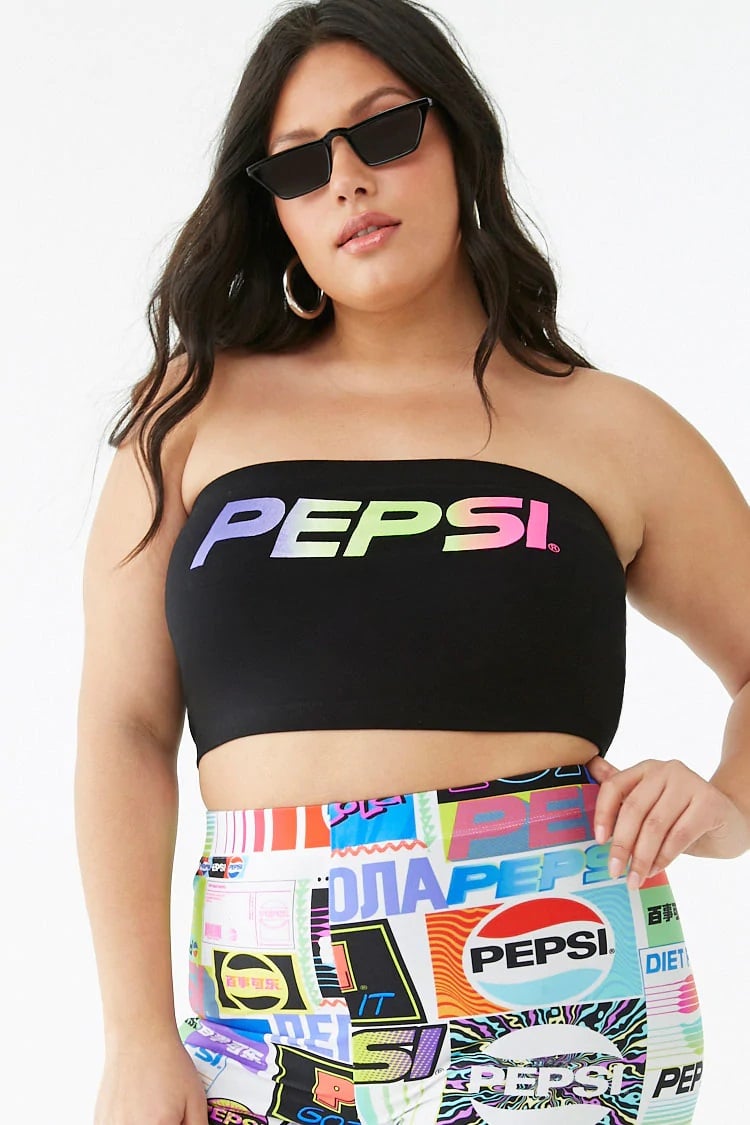 Plus Size Pepsi Graphic Tube Top and Print Biker Shorts