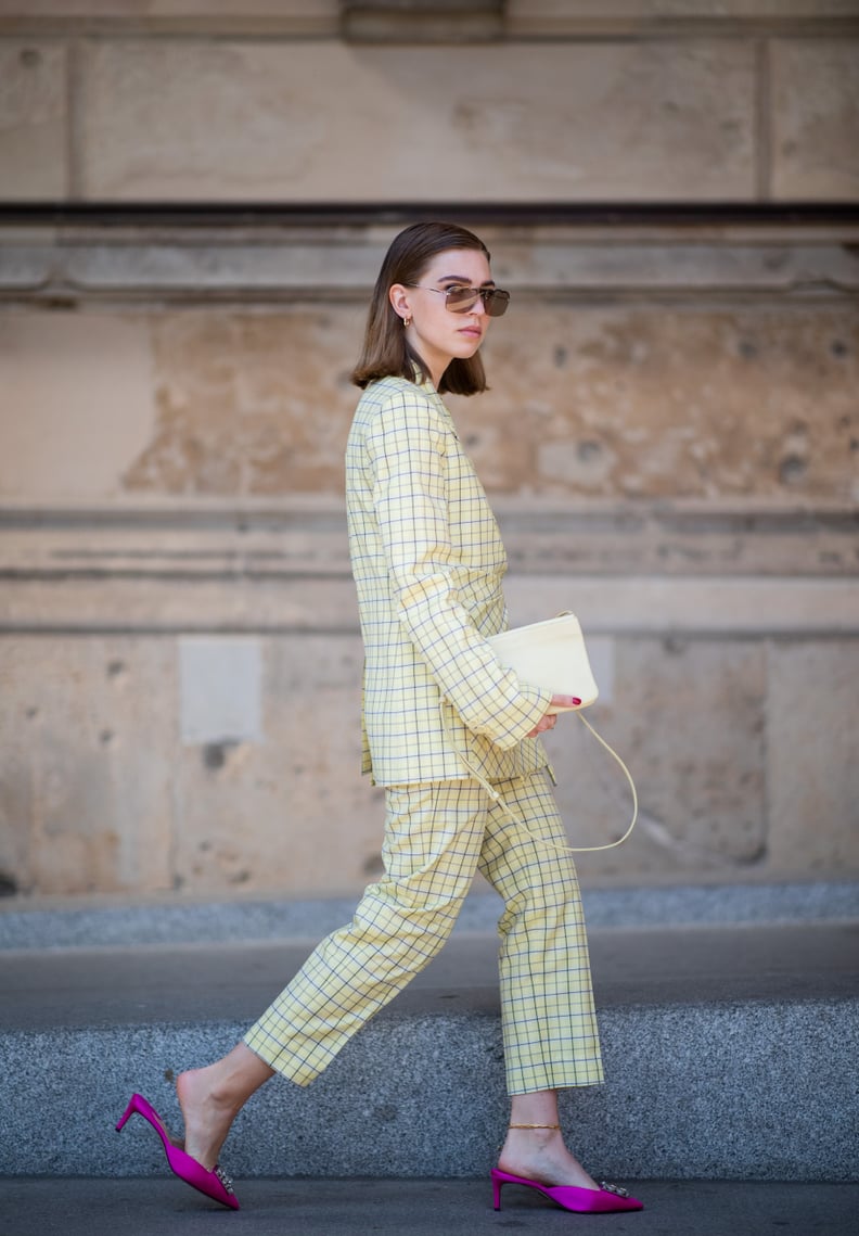 Style a Bright Pink Pair With a Yellow Plaid Suit