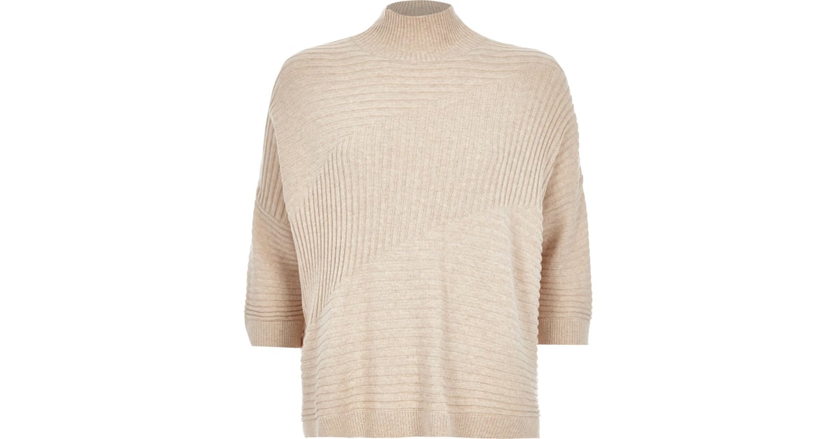 River Island Oatmeal Textured Ribbed High Neck Sweater ($70) | Olivia ...