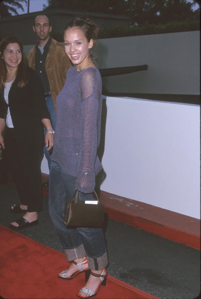 Then: Cuffed jeans and oversize sweaters were paired with fun sandals and a delicate handbag. Jessica always looked just as effortless as she does now.